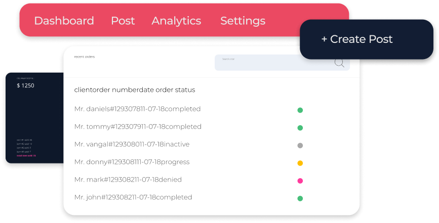 GBP management dashboard showing posts, orders, and analytics